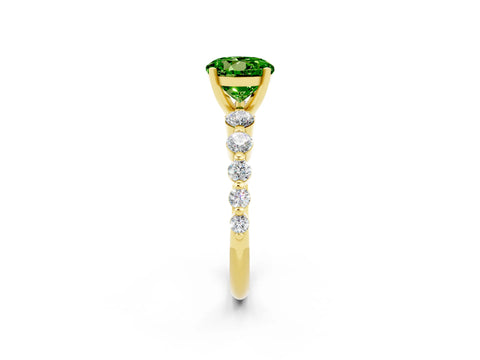 Yellow gold Round Cut Solitaire Peridot Ring with Pave Band and Four-Prong Setting_2