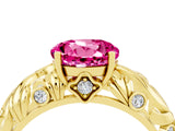 Yellow gold Round Cut Solitaire Pink Sapphire Leaf-Inspired Vine Band Ring with Prong Setting_28