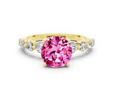 Yellow gold Round Cut Solitaire Pink Sapphire Ring with Pave Band and Four-Prong Setting_24