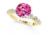 Yellow gold Round Cut Solitaire Pink Sapphire Ring with Pave Band and Four-Prong Setting_25
