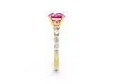 Yellow gold Round Cut Solitaire Pink Sapphire Ring with Pave Band and Four-Prong Setting_26