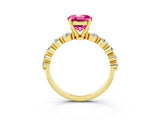 Yellow gold Round Cut Solitaire Pink Sapphire Ring with Pave Band and Four-Prong Setting_27