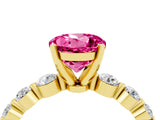 Yellow gold Round Cut Solitaire Pink Sapphire Ring with Pave Band and Four-Prong Setting_28
