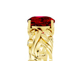 Yellow gold Round Cut Solitaire Ruby Leaf-Inspired Vine Band Ring with Prong Setting_5