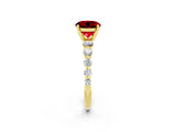 Yellow gold Round Cut Solitaire Ruby Ring with Pave Band and Four-Prong Setting_2