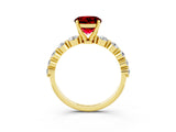 Yellow gold Round Cut Solitaire Ruby Ring with Pave Band and Four-Prong Setting_3