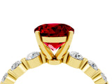 Yellow gold Round Cut Solitaire Ruby Ring with Pave Band and Four-Prong Setting_4