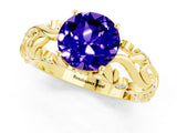 Yellow gold Round Cut Solitaire Tanzanite Leaf-Inspired Vine Band Ring with Prong Setting_1