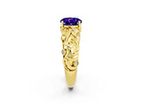 Yellow gold Round Cut Solitaire Tanzanite Leaf-Inspired Vine Band Ring with Prong Setting_2