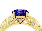 Yellow gold Round Cut Solitaire Tanzanite Leaf-Inspired Vine Band Ring with Prong Setting_4
