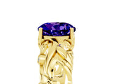 Yellow gold Round Cut Solitaire Tanzanite Leaf-Inspired Vine Band Ring with Prong Setting_5
