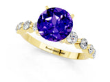 Yellow gold Round Cut Solitaire Tanzanite Ring with Pave Band and Four-Prong Setting_1