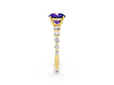Yellow gold Round Cut Solitaire Tanzanite Ring with Pave Band and Four-Prong Setting_2