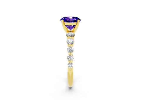 Yellow gold Round Cut Solitaire Tanzanite Ring with Pave Band and Four-Prong Setting_2