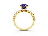 Yellow gold Round Cut Solitaire Tanzanite Ring with Pave Band and Four-Prong Setting_3