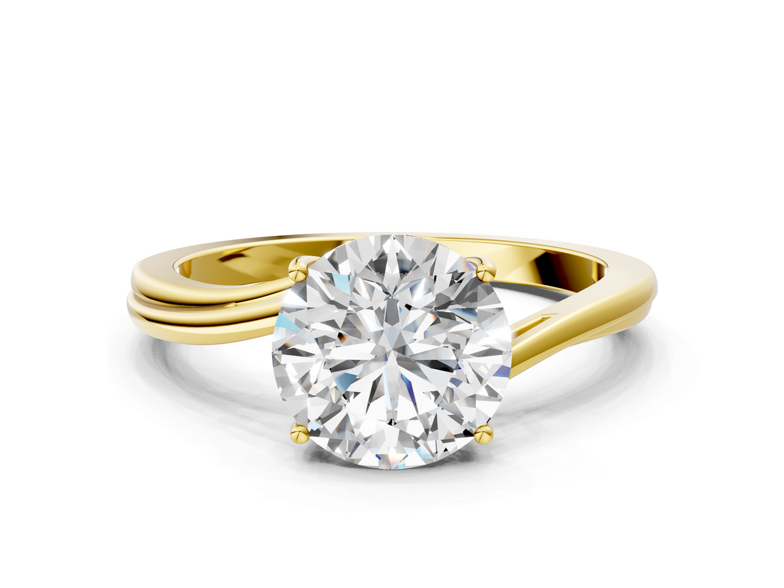 Yellow gold Round Cut Solitaire Twist Band Ring with Four-Prong Setting_33