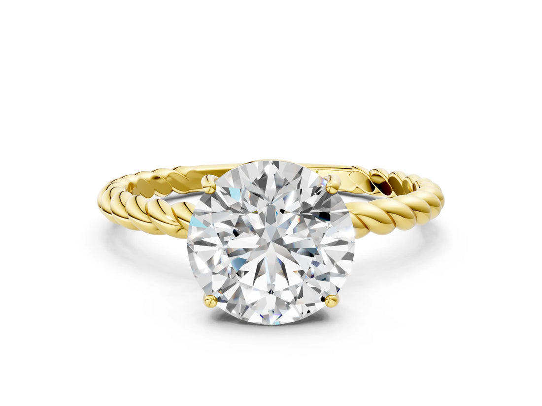 Yellow gold Round Cut Solitaire Twisted Band 4-Prong Ring_15
