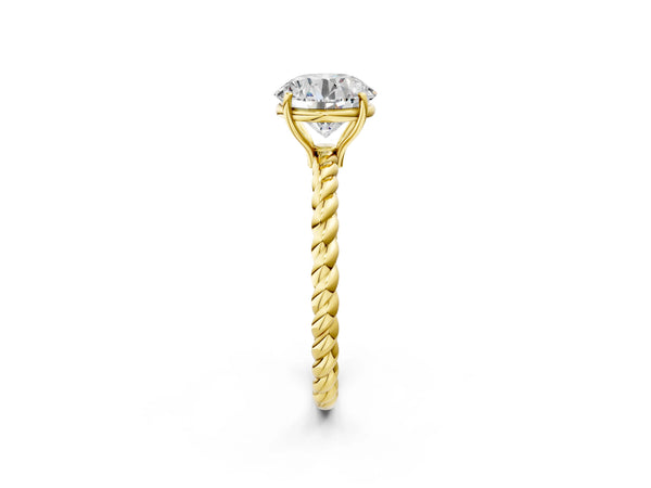 Yellow Gold Round Twisted Solitaire Engagement Ring Setting with Plain Rope Band