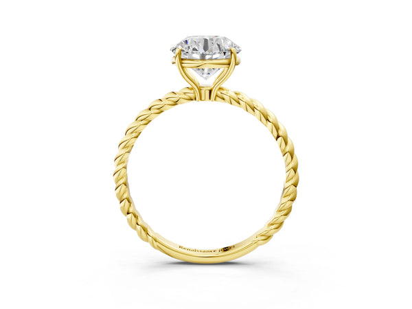 Yellow Gold Round Twisted Solitaire Engagement Ring Setting with Plain Rope Band