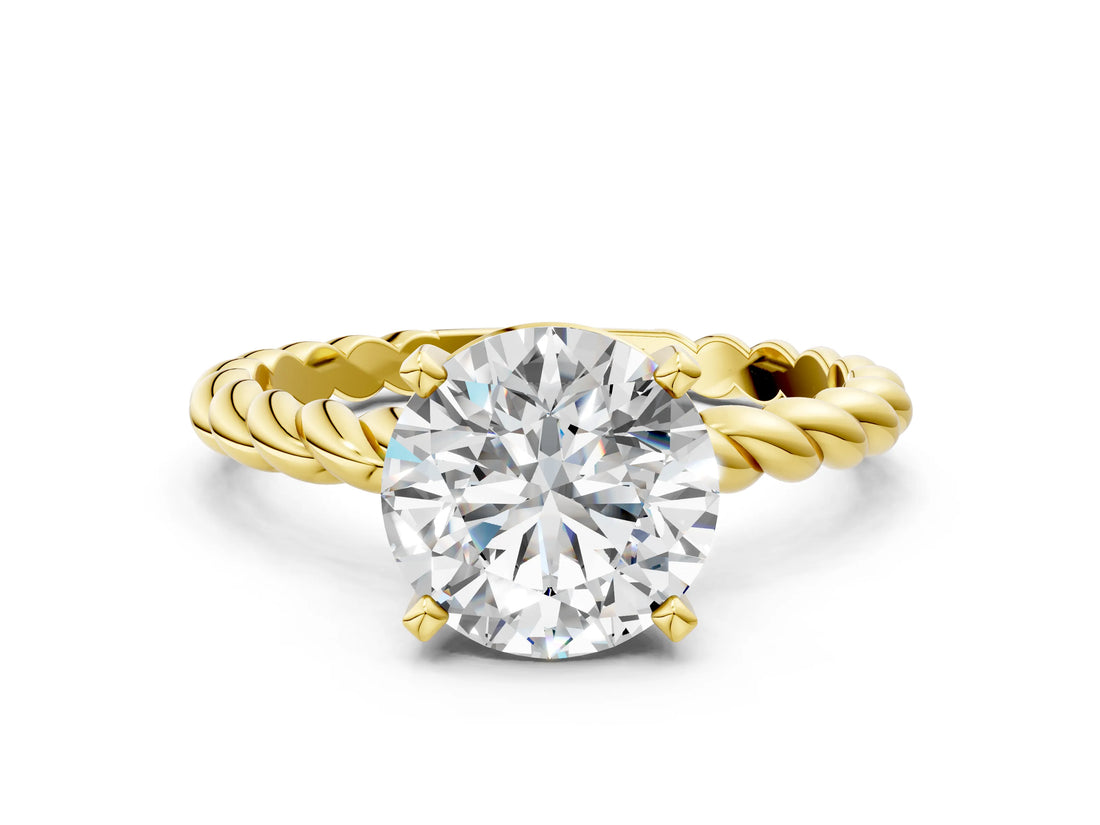 Yellow gold Round Cut Solitaire Twisted Band with Four-Prong Setting_77