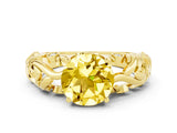 Yellow gold Round Cut Solitaire Yellow Sapphire Leaf-Inspired Vine Band Ring with Prong Setting_24