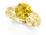 Yellow gold Round Cut Solitaire Yellow Sapphire Leaf-Inspired Vine Band Ring with Prong Setting_25