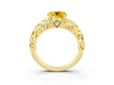Yellow gold Round Cut Solitaire Yellow Sapphire Leaf-Inspired Vine Band Ring with Prong Setting_27