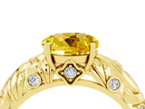 Yellow gold Round Cut Solitaire Yellow Sapphire Leaf-Inspired Vine Band Ring with Prong Setting_28