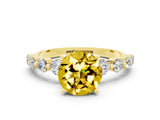 Yellow gold Round Cut Solitaire Yellow Sapphire Ring with Pave Band and Four-Prong Setting_24