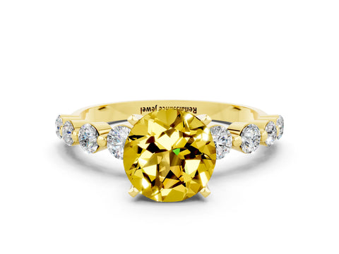Yellow gold Round Cut Solitaire Yellow Sapphire Ring with Pave Band and Four-Prong Setting_24