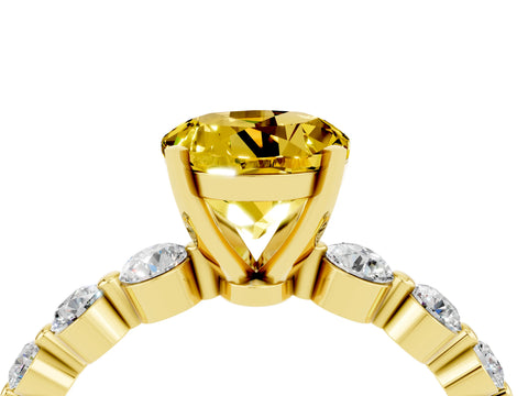 Yellow gold Round Cut Solitaire Yellow Sapphire Ring with Pave Band and Four-Prong Setting_28