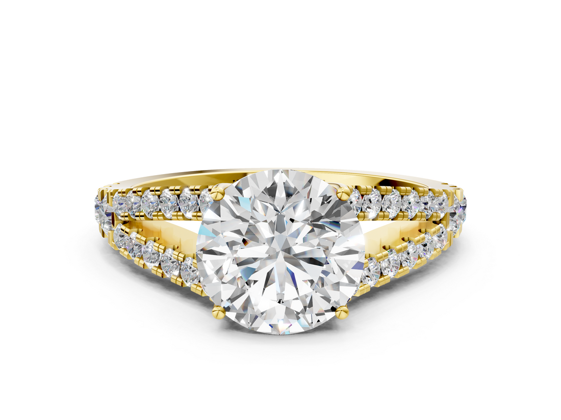 Yellow gold Round Cut Split Shank Pave Diamond Engagement Ring with Four-Prong Setting_31