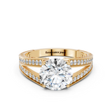 14K Yellow Gold 1.60 Carat F VVS2 Round Cut Split Shank Pave Diamond Ring with Four-Prong Setting