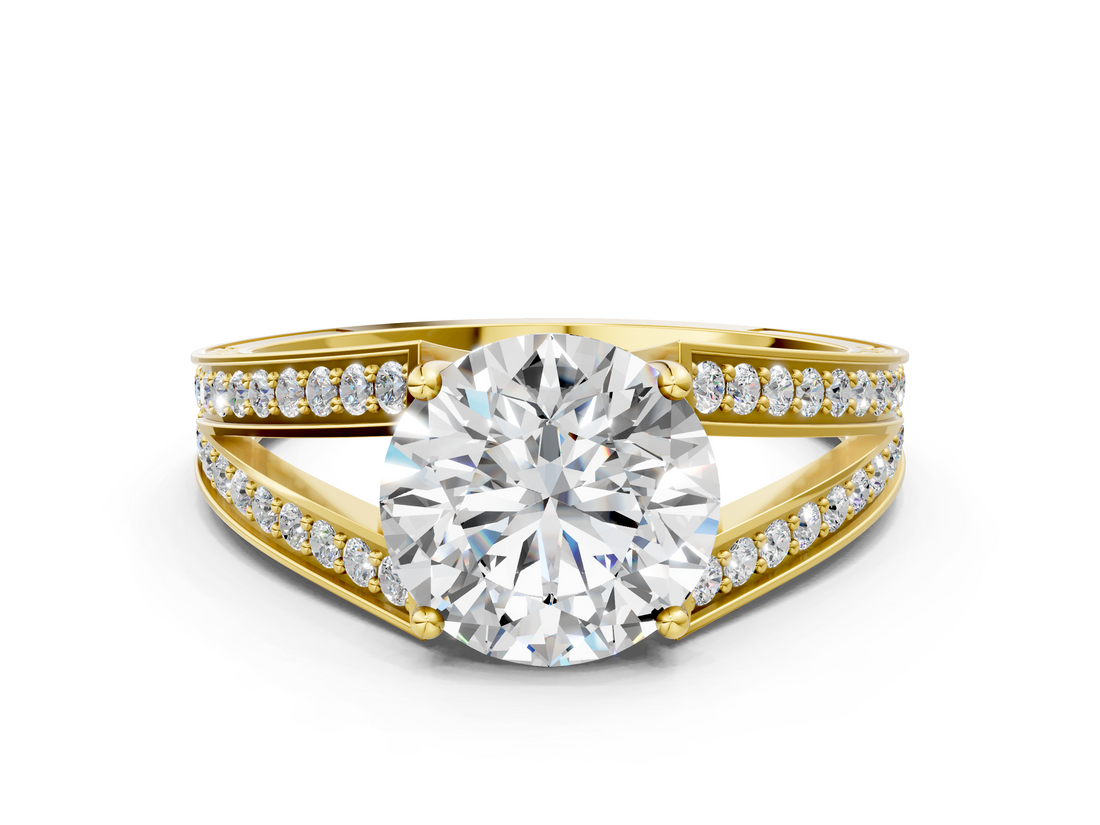 Yellow gold Round Cut Split Shank Pave Diamond Ring with Four-Prong Setting_49