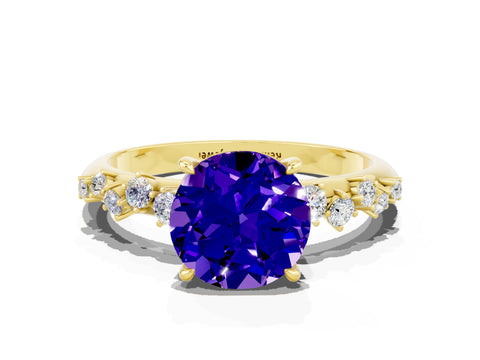 Yellow gold Round Cut Tanzanite Cluster Side Stone Solitaire Ring with Prong Setting_24