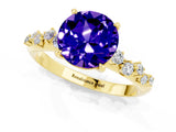 Yellow gold Round Cut Tanzanite Cluster Side Stone Solitaire Ring with Prong Setting_25