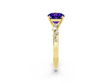 Yellow gold Round Cut Tanzanite Cluster Side Stone Solitaire Ring with Prong Setting_26