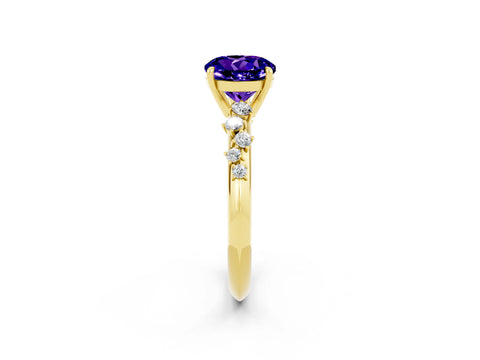 Yellow gold Round Cut Tanzanite Cluster Side Stone Solitaire Ring with Prong Setting_26