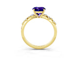 Yellow gold Round Cut Tanzanite Cluster Side Stone Solitaire Ring with Prong Setting_27