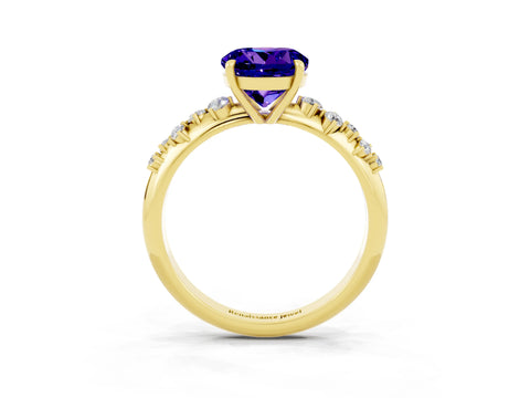Yellow gold Round Cut Tanzanite Cluster Side Stone Solitaire Ring with Prong Setting_27