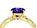 Yellow gold Round Cut Tanzanite Cluster Side Stone Solitaire Ring with Prong Setting_28