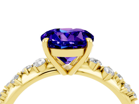 Yellow gold Round Cut Tanzanite Cluster Side Stone Solitaire Ring with Prong Setting_28