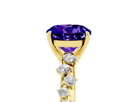 Yellow gold Round Cut Tanzanite Cluster Side Stone Solitaire Ring with Prong Setting_29