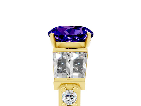 Yellow gold Round Cut Tanzanite Engagement Ring with Baguette Side Stones and Channel Set Band_5