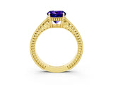 Yellow gold Round Cut Tanzanite Engagement Ring with Milgrain Channel Set Band and Prong Setting_3