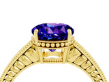 Yellow gold Round Cut Tanzanite Engagement Ring with Milgrain Channel Set Band and Prong Setting_4