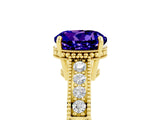 Yellow gold Round Cut Tanzanite Engagement Ring with Milgrain Channel Set Band and Prong Setting_5