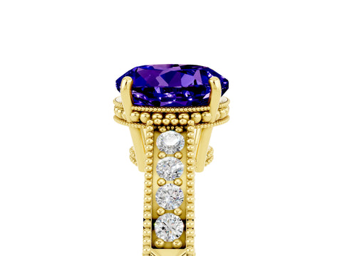 Yellow gold Round Cut Tanzanite Engagement Ring with Milgrain Channel Set Band and Prong Setting_5