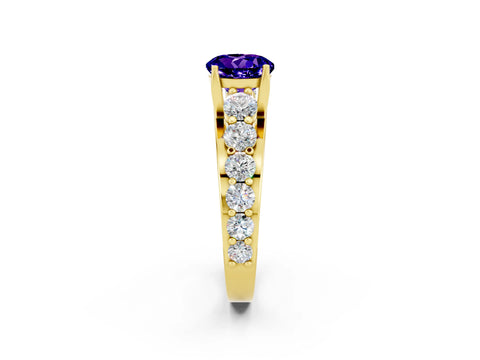 Yellow gold Round Cut Tanzanite Engagement Ring with Pavé Band and Four-Prong Setting_2