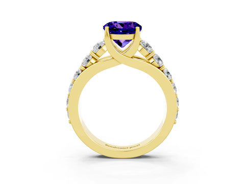 Yellow gold Round Cut Tanzanite Engagement Ring with Pavé Band and Four-Prong Setting_3